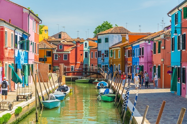 Colorful houses on Burano island in the Venice lagoon