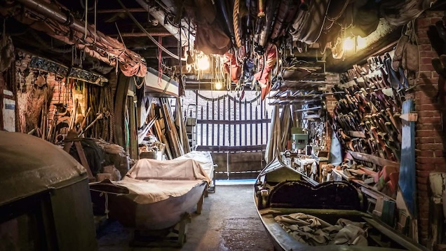 Traditional Venetian boatyard (squero) workshop scene